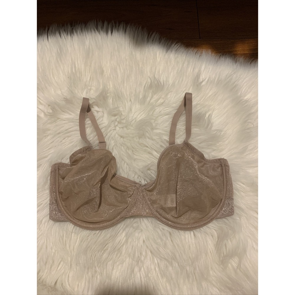 marie meili sexy unlined plunge push up bra 36D sparkly nude colotlr guc